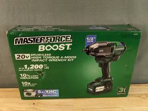 Brand New Masterforce BOOST 20-Volt Brushless Cordless 1/2" High Torque Impact Wrench Kit $299.99 Retail *N