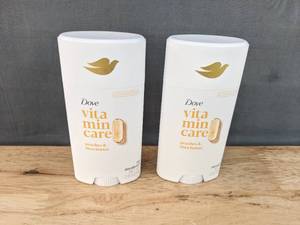 lot 49F image: 2 Brand New Dove Vitamincare Aluminum Free Deodorant Sticks Peaches and Shea Butter $32 Retail N