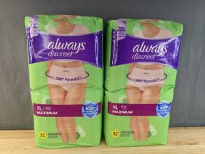 lot 672 image: 64 Brand New Always Discreet Pull-Up Underwear for Women, Maximum Protection Size XL B