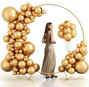 lot 668 image: New 7.2Ft Round Backdrop Stand Circle Balloon Arch Frame Kit for Wedding Flower Ring Party Background Decoration (Gold) B