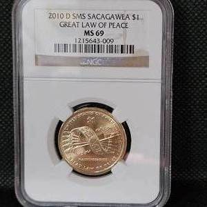 lot 23 image: 2010 D SMS Sacagewea $1, NGC MS69, Great Law of Peace