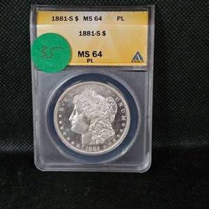 lot 35 image: 1881 S Morgan ANACS MS64, Bright