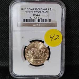 lot 42 image: 2010 D SMS Sacagewea $1, NGC MS69, Great Law of Peace