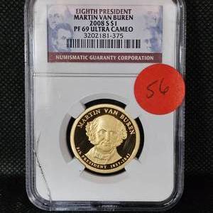 lot 56 image: 2008 S $1 Eigth President NGC PF69 Ultra Cameo
