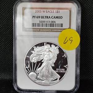 lot 69 image: 2003 W Silver Eagle NGC PF69 Ultra Cameo