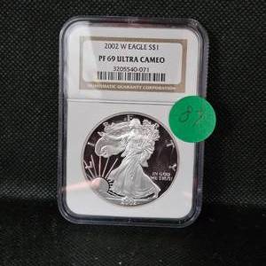 lot 87 image: 2002 W Silver Eagle NGC PF69 Ultra Cameo