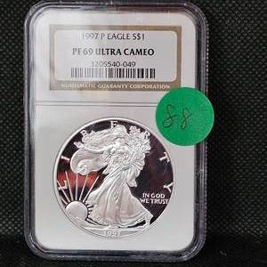 lot 88 image: 1997 P Silver Eagle NGC PF69 Ultra Cameo