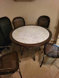 lot 5 image: Set of 4 Metal Patio Dining Chairs with Marble Top Table