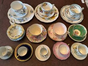 lot 11 image: Assorted Set of Vintage Bone China Teacups and Saucers