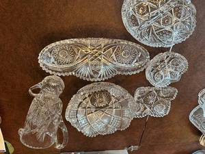 lot 48 image: Set of 7 Cut Crystal Dishes with Intricate Designs