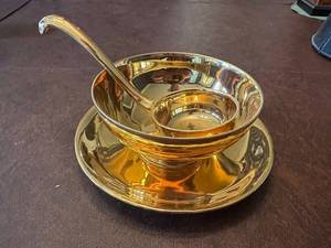 lot 52 image: Gold Trimmed French Porcelain Bowl Set with Ladle and Plate