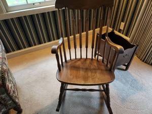 lot 64 image: Vintage Wooden Rocking Chair with Spindle Back