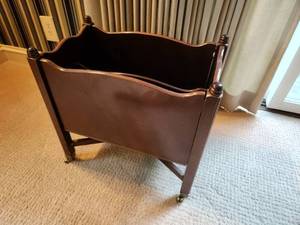 lot 65 image: Vintage Wooden Magazine Rack with Brass Accents