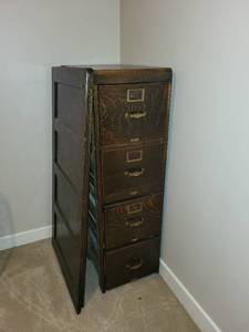 lot 96 image: Antique Wooden File Cabinet with 5 Drawers Purchased from the Burlington Northern Train Station Closing Sale