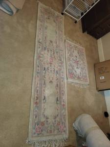 lot 104 image: Set of 2 Vintage Floral Design Wool Area Rugs