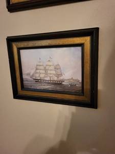 lot 107 image: Set of 4 Framed Nautical Ship Prints with Gold Trim