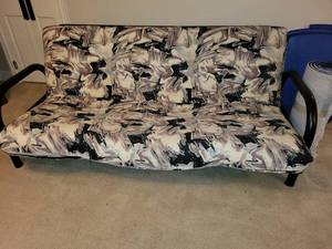 lot 109 image: Vintage Futon with Abstract Pattern and Metal Frame