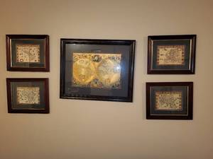 lot 110 image: Collection of 5 Framed Vintage Style World and Continent Maps