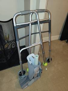 lot 116 image: Foldable Walker with Tennis Ball Feet and Medical Walking Boot