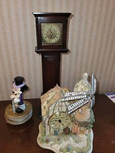 lot 217 image: Collection of Vintage Tabletop Clocks Including Father Time Windmill Clock
