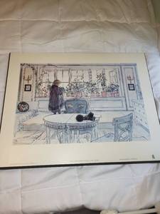 lot 218 image: Carl Larsson Art Print Flowers on the Windowsill Framed