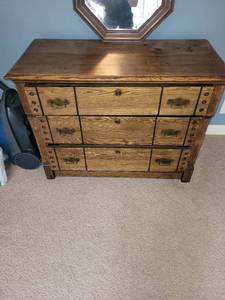 lot 227 image: Vintage Wooden Dresser with Brass Handles
