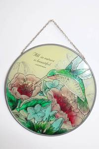 lot 11 image: Handmade Stained Glass Art with Hummingbird and Floral Design by Joan Baker
