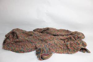 lot 15 image: Multicolored Handmade Knitted Blanket with Yarn Ball