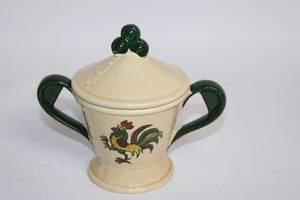 lot 16 image: Vintage Metlox Poppytrail Rooster Sugar Bowl with Lid