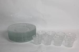 lot 43 image: Set of 8 Glass Teacups and Floral Pattern Dessert Plates