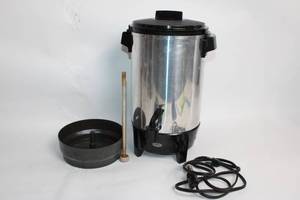 lot 48 image: Stainless Steel 30-Cup Coffee Percolator with Power Cord and Basket