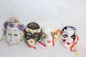 lot 65 image: Set of 4 Decorative Venetian-Inspired Masks with Ribbon Ties