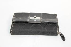lot 84 image: Black Leather and Fabric Wallet with Multiple Compartments