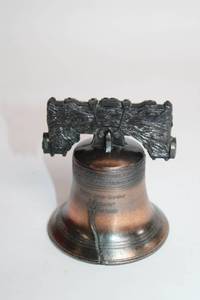 lot 86 image: Vintage Miniature Copper Liberty Bell Souvenir with Wooden Handle