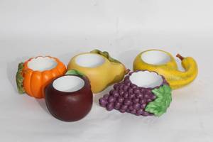 lot 90 image: Set of 5 Fruit-Themed Ceramic Candle Holders
