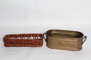 lot 103 image: Set of Wicker Basket and Brass Tub with Handles