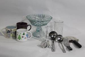 lot 109 image: Assorted Kitchenware Collection Including Mugs, Glasses, and Utensils