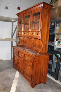 lot 127 image: Solid Wood Hutch Cabinet with Glass Doors and Drawers