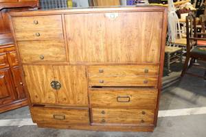 Vintage Wooden Cabinet with Multiple Drawers and Compartments