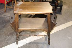 lot 129 image: Antique Wooden Side Table with Storage Shelf