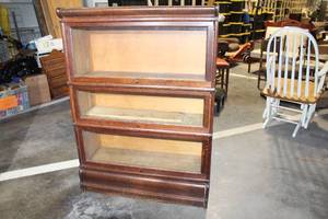 Antique 3-Tier Barrister Bookcase with Glass Doors