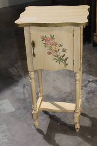 lot A-135 image: Vintage Wooden Bedside Table with Floral Design