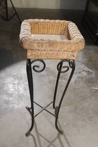 lot 136 image: Woven Wicker Plant Stand with Metal Base