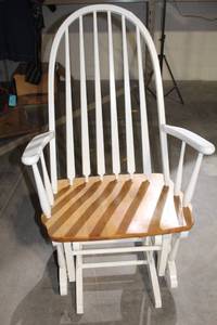 lot 143 image: White Wooden Rocking Chair with Natural Wood Seat