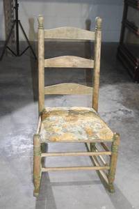 lot 144 image: Vintage Wooden Rocking Chair with Floral Upholstery