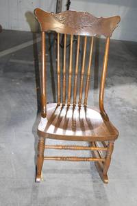 lot 145 image: Vintage Wooden Rocking Chair with Decorative Backrest