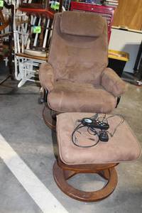 lot A-149 image: Brown Suede Recliner Chair with Ottoman and Massage Function