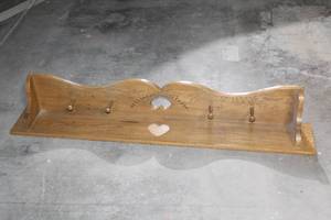 lot 155 image: Wooden Wall-Mounted Coat Rack with Heart and Leaf Carving