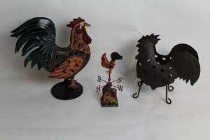 lot A-190 image: Set of 3 Decorative Rooster-Themed Metal Items