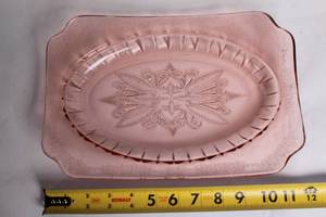 lot A-200 image: Antique Pink Depression Glass Oval Platter with Etched Design